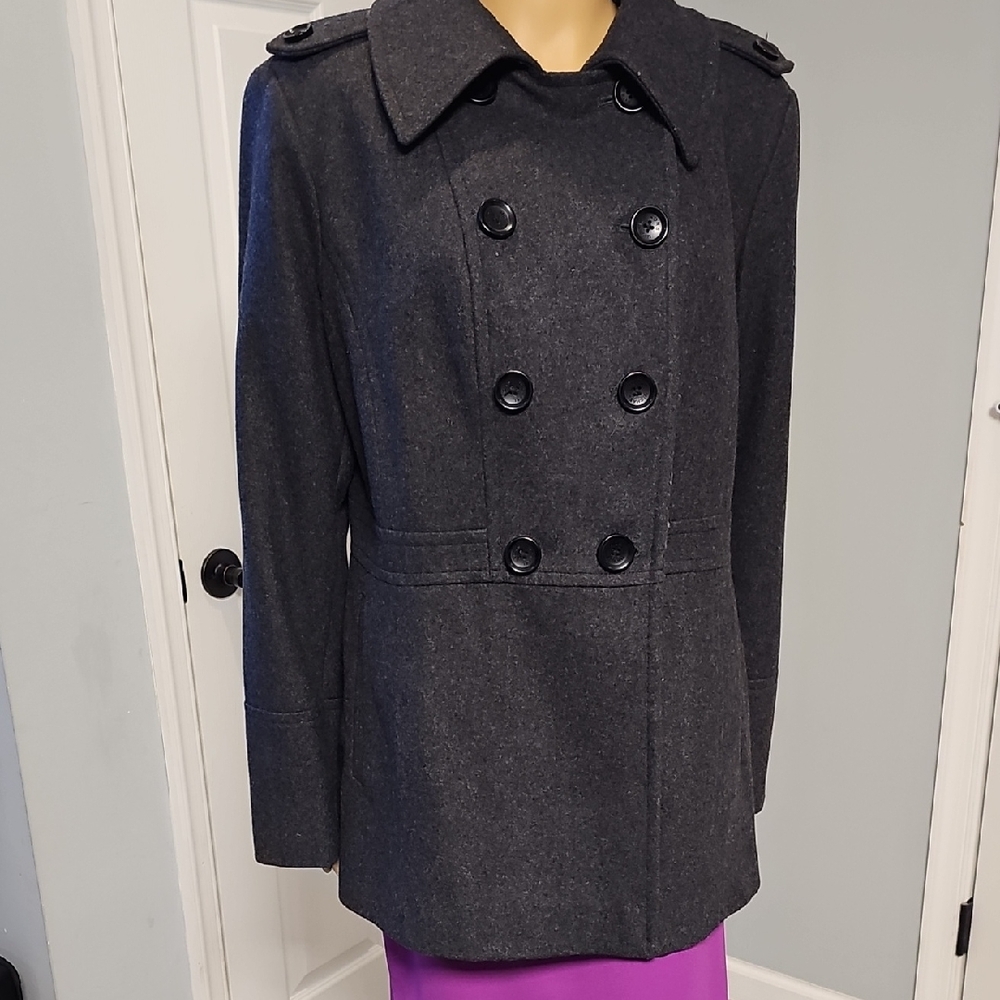 Michael Kors Charcoal Double-Breasted Wool Peacoat